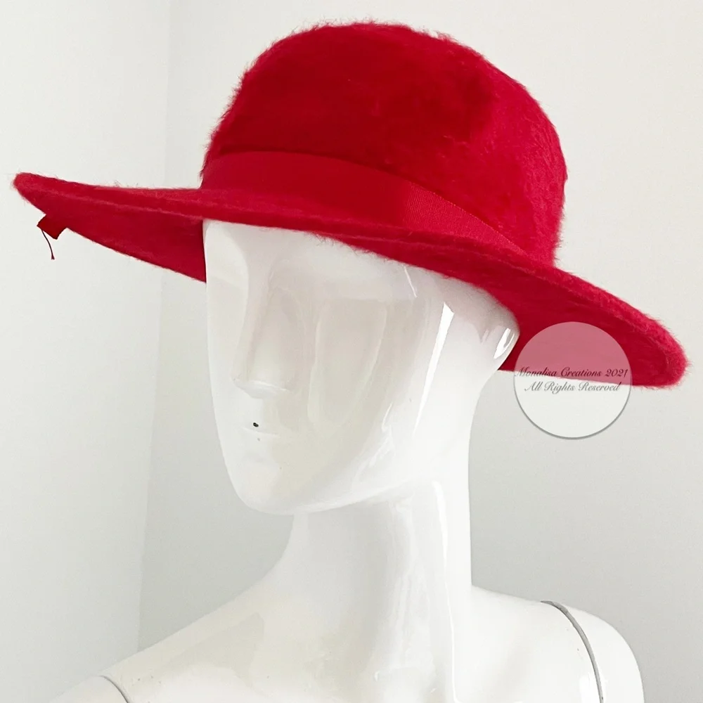 Vintage Merrie Mac Hat Red Felted Fur Wide Brim Merri Soie Rich's Atlanta